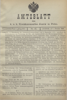 Amtsblatt des K. u. K. Kreiskommandos Janów in Polen.1916, No 20 (1 Oktober) + wkł.