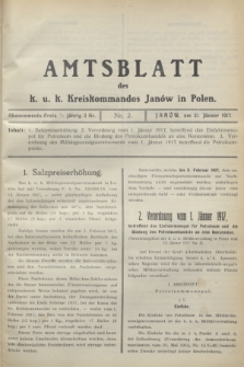 Amtsblatt des K. u. K. Kreiskommandos Janów in Polen.1917, Nr 2 (31 Jänner) + wkł.