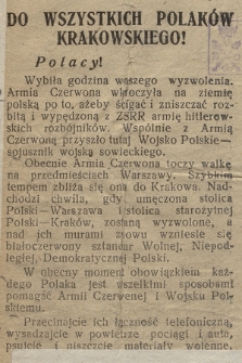 Do wszystkich Polaków Krakowskiego!