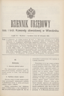 Dziennik Urzędowy ces. i król. Komendy obwodowej w Wierzbniku.1915, cz. 4 (22 listopada)