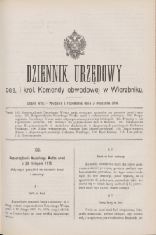 Dziennik Urzędowy ces. i król. Komendy obwodowej w Wierzbniku.1916, cz. 8 (3 stycznia)