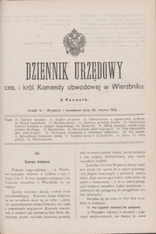 Dziennik Urzędowy ces. i król. Komendy obwodowej w Wierzbniku.R.2, cz. 5 (20 marca 1916)