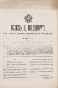 Dziennik Urzędowy ces. i król. Komendy obwodowej w Wierzbniku.R.3, Cz. 2 (16 lutego 1917)