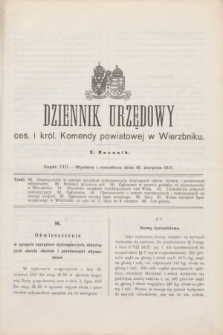 Dziennik Urzędowy ces. i król. Komendy powiatowej w Wierzbniku.R.3, cz. 8 (15 sierpnia 1917)