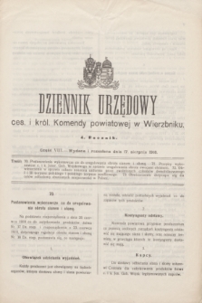 Dziennik Urzędowy ces. i król. Komendy powiatowej w Wierzbniku.R.4, cz. 8 (17 sierpnia 1918)