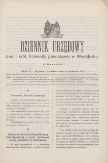 Dziennik Urzędowy ces. i król. Komendy powiatowej w Wierzbniku.R.4, Cz. 9 (14 września 1918)