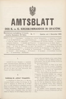 Amtsblatt des k. u. k. Kreiskommandos in Opatów.1915, Nr. 7 (1 Dezember)