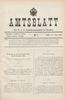 Amtsblatt des K. u. K. Kreiskommandos in Opatów.1916, № 1 (1 Jänner)