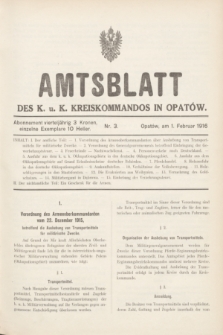 Amtsblatt des k. u. k. Kreiskommandos in Opatów.1916, Nr. 3 (1 Februar)