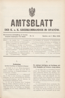 Amtsblatt des k. u. k. Kreiskommandos in Opatów.1916, Nr. 5 (1 März)