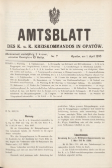 Amtsblatt des k. u. k. Kreiskommandos in Opatów.1916, Nr. 7 (1 April)