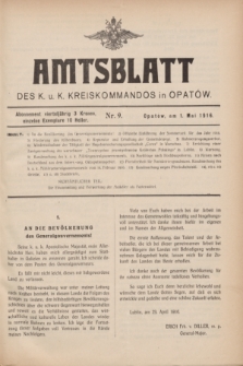 Amtsblatt des k. u. k. Kreiskommandos in Opatów.1916, Nr. 9 (1 Mai)