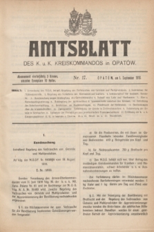 Amtsblatt des k. u. k. Kreiskommandos in Opatów.1916, Nr. 17 (1 September)