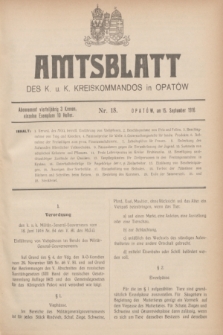 Amtsblatt des k. u. k. Kreiskommandos in Opatów.1916, Nr. 18 (15 September)