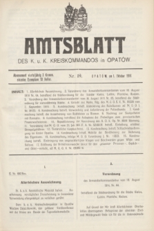 Amtsblatt des k. u. k. Kreiskommandos in Opatów.1916, Nr. 19 (1 Oktober)