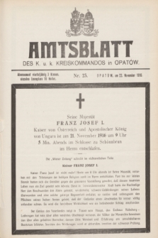 Amtsblatt des k. u. k. Kreiskommandos in Opatów.1916, Nr. 23 (22 November)