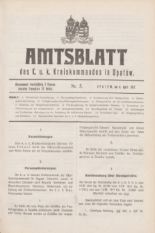 Amtsblatt des k. u. k. Kreiskommandos in Opatów.1917, Nr. 5 (4 April)