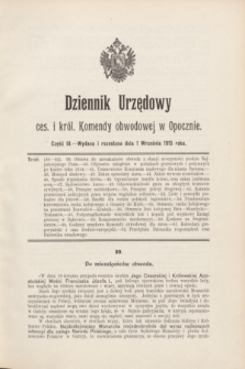 Dziennik Urzędowy ces. i król. Komendy obwodowej w Opocznie.1915, cz. 3 (1 września)