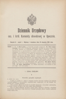 Dziennik Urzędowy ces. i król. Komendy Obwodowej w Opocznie.R.2, cz.1 (10 stycznia 1916)