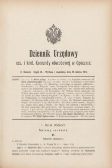 Dziennik Urzędowy ces. i król. Komendy Obwodowej w Opocznie.R.2, cz. 3 (10 marca 1916)