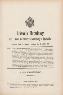 Dziennik Urzędowy ces. i król. Komendy Obwodowej w Opocznie.R.2, cz. 4 (10 kwietnia 1916)