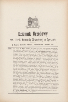 Dziennik Urzędowy ces. i król. Komendy Obwodowej w Opocznie.R.2, cz. 6 (1 czerwca 1916)
