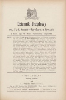Dziennik Urzędowy ces. i król. Komendy Obwodowej w Opocznie.R.2, cz. 8 (1 sierpnia 1916)
