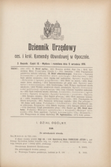 Dziennik Urzędowy ces. i król. Komendy Obwodowej w Opocznie.R.2, cz. 9 (5 września 1916)