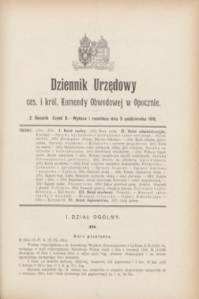 Dziennik Urzędowy ces. i król. Komendy Obwodowej w Opocznie.R.2, cz. 10 (5 października 1916)