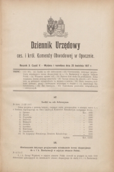 Dziennik Urzędowy ces. i król. Komendy Obwodowej w Opocznie.R.3, cz. 5 (25 kwietnia 1917)