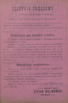 Dziennik Urzędowy C. i K. Komendy Powiatowej w Opocznie.R.3, cz. 26 (19 września 1917)