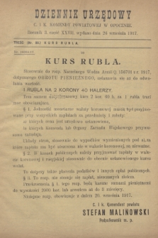 Dziennik Urzędowy C. i K. Komendy Powiatowej w Opocznie.R.3, cz. 27 (26 września 1917)