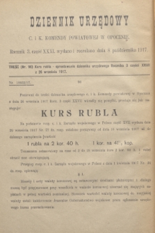 Dziennik Urzędowy C. i K. Komendy Powiatowej w Opocznie.R.3, cz. 31 A ( 8 października 1917)