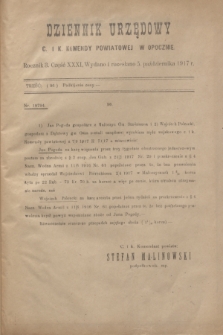 Dziennik Urzędowy C. i K. Komendy Powiatowej w Opocznie.R.3, cz. 31 (5 października 1917)