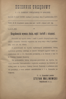 Dziennik Urzędowy C. i K. Komendy Powiatowej w Opocznie.R.3, cz. 33 (9 października 1917)