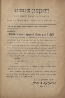 Dziennik Urzędowy C. i K. Komendy Powiatowej w Opocznie.R.3, cz. 38 (22 października 1917)