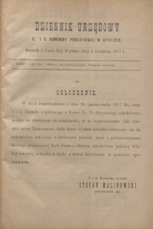 Dziennik Urzędowy C. i K. Komendy Powiatowej w Opocznie.R.3, cz. 41 (6 listopada 1917)