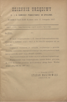 Dziennik Urzędowy C. i K. Komendy Powiatowej w Opocznie.R.3, cz. 43 (17 listopada 1917)