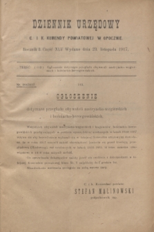 Dziennik Urzędowy C. i K. Komendy Powiatowej w Opocznie.R.3, cz. 45 (25 listopada 1917)