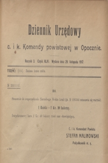 Dziennik Urzędowy C. i K. Komendy Powiatowej w Opocznie.R.3, cz. 46 (29 listopada 1917)