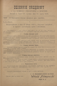 Dziennik Urzędowy c. i k. Komendy Powiatowej w Opocznie.R.4, cz. 12 (14 marca 1918)