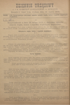 Dziennik Urzędowy c. i k. Komendy Powiatowej w Opocznie.R.4, cz. 13 (14 marca 1918)