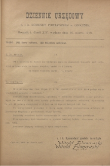 Dziennik Urzędowy c. i k. Komendy Powiatowej w Opocznie.R.4, cz. 14 (16 marca 1918)