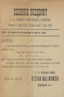 Dziennik Urzędowy c. i k. Komendy Powiatowej w Opocznie.R.4, cz. 29 (5 lipca 1918)