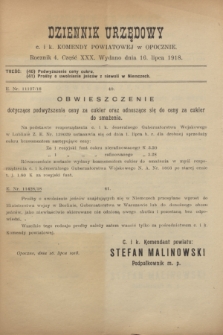 Dziennik Urzędowy c. i k. Komendy Powiatowej w Opocznie.R.4, cz. 30 (16 lipca 1918)