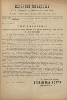 Dziennik Urzędowy c. i k. Komendy Powiatowej w Opocznie.R.4, cz. 31 (18 lipca 1918)