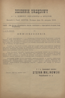 Dziennik Urzędowy c. i k. Komendy Powiatowej w Opocznie.R.4, cz. 38 (29 sierpnia 1918)