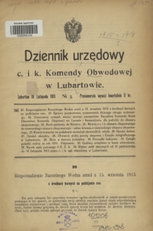 Dziennik urzędowy c. i k. Komendy Obwodowej w Lubartowie.1915, № 3 (15 listopada)