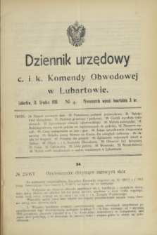 Dziennik urzędowy c. i k. Komendy Obwodowej w Lubartowie.1915, № 4 (15 grudnia)