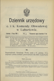 Dziennik urzędowy c. i k. Komendy Obwodowej w Lubartowie.1916, № 3 (1 marca)